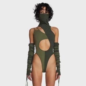 Echo Two-Tone Bodysuit And Gloves Set Dollskill Darker wavs bodysuit